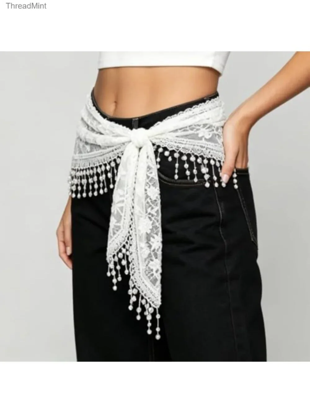 Women Lace Waist Scarf Belt Sheer Floral Wrap Mini Skirt Y2K Boho Sarong